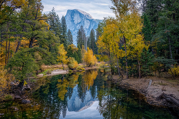 Half Dome Reflection from Sentinel Bridge in Fall, Yosemite Valley